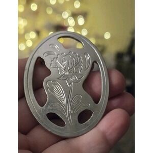 Kirk Stieff Pewter Brooch Floral Pattern Oval Vintage Signed